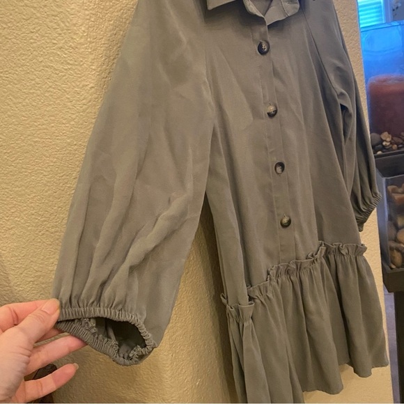 ZARA Girls Kids Light Olive Button Front Ruffled Dress Size 8 Yrs - Picture 3 of 8